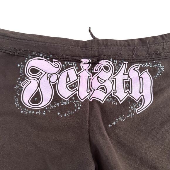 Disney Tinkerbell Sweat shorts Women’s L Brown Feisty Y2K Words on butt 1069 - Picture 8 of 11